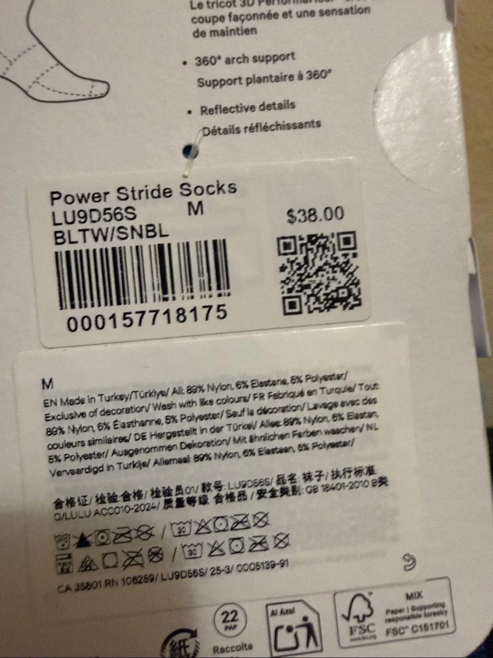 Lululemon power stride socks, $38 retail